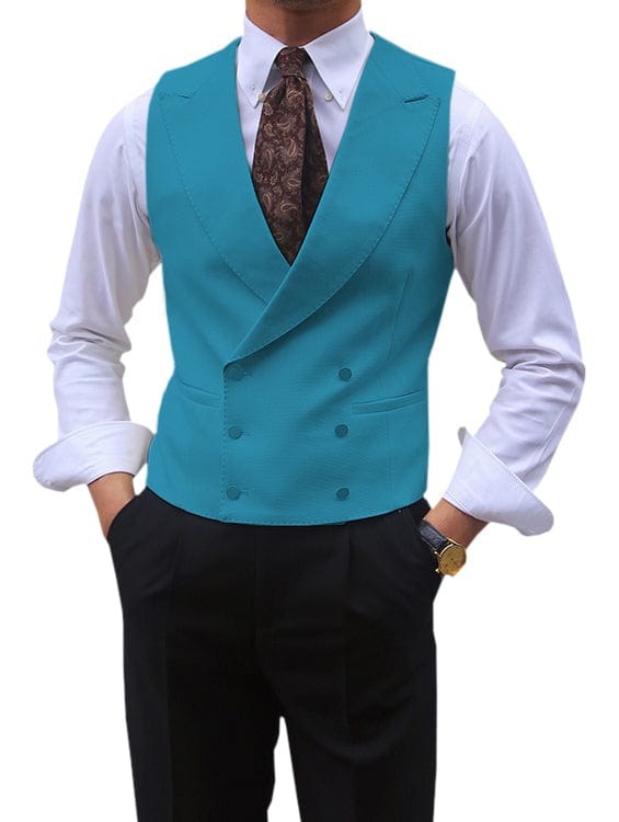 aesido Leisure Double Breasted Peak Lapel Men Waistcoat