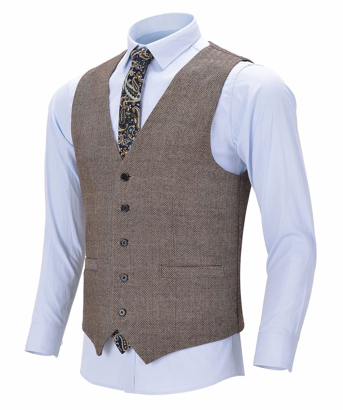 aesido Leisure Men's Slim Fit Suit Vest Herringbone V Neck Waistcoat