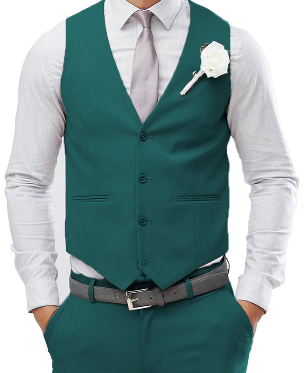 aesido Men's 2 Pieces Single Breasted V Neck Waistcoat（Vest+Pants）