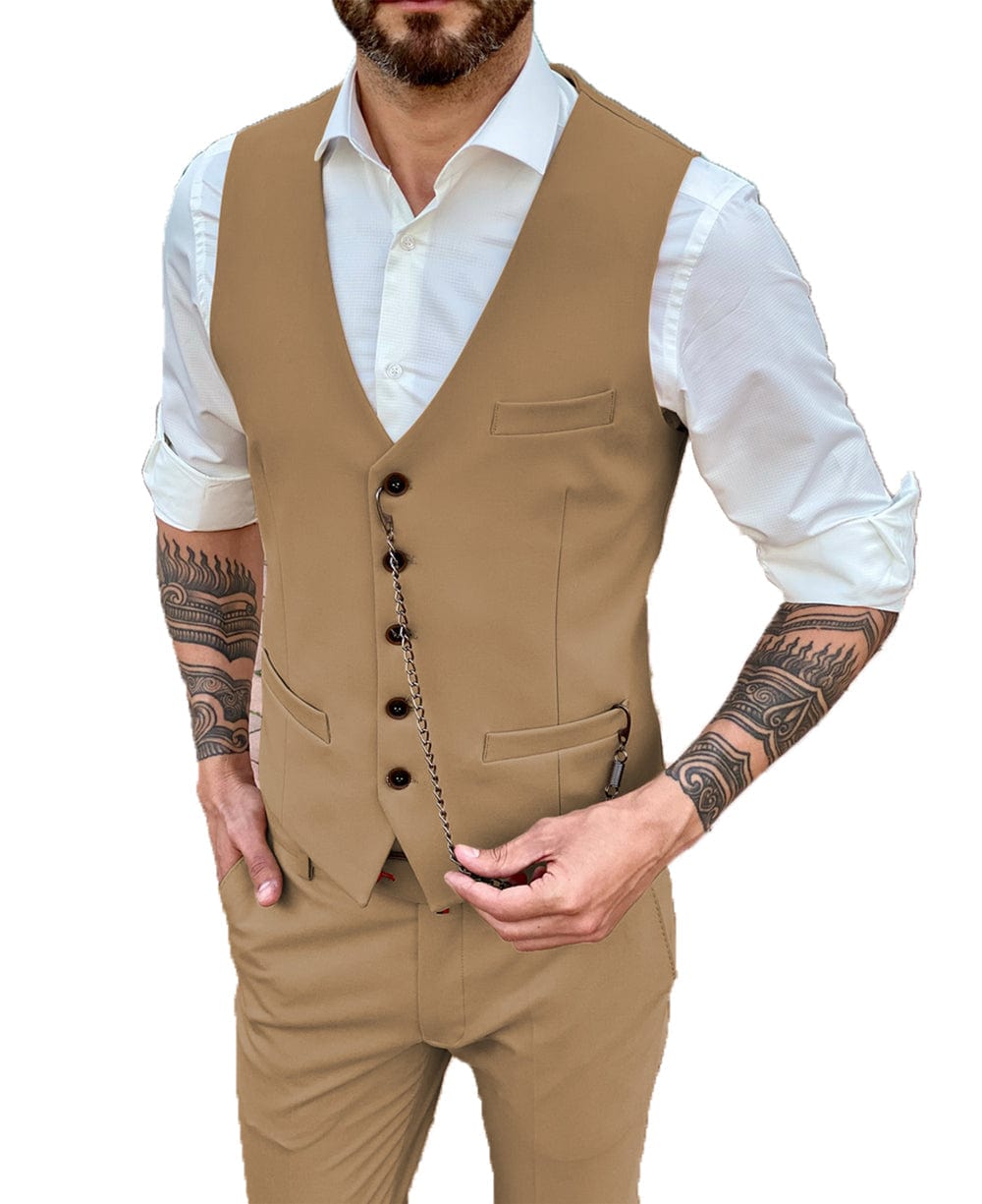 aesido Men's 2 Pieces Single Breasted V Neck Waistcoat（Vest+Pants）