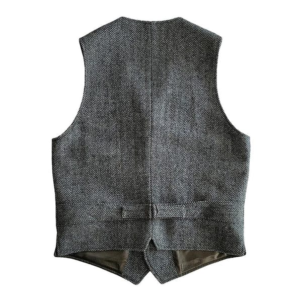 aesido Men‘s Business Casual Single Breaste V Neck Tweed Waistcoat