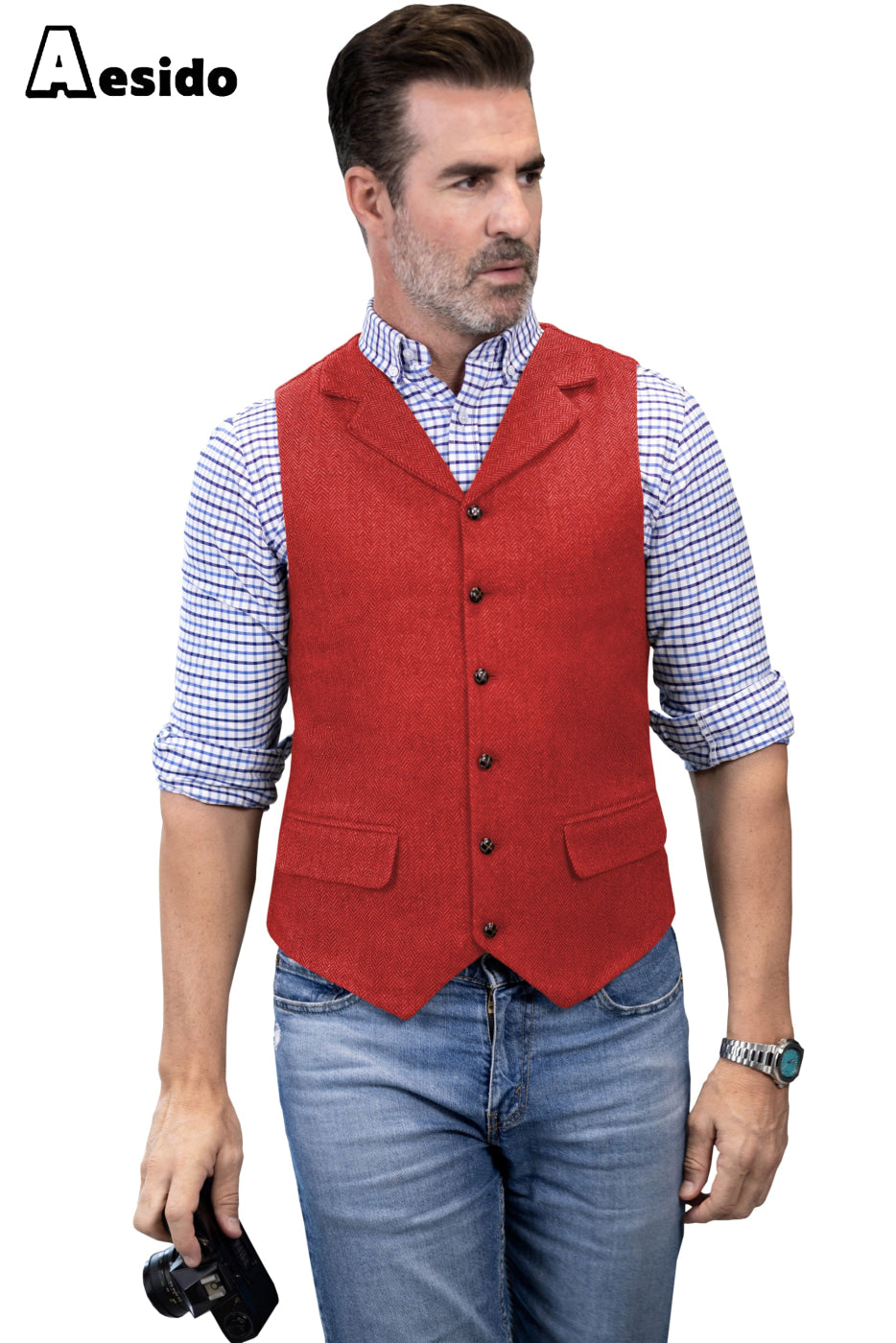 aesido Men's Business Notch Lapel Waistcoat