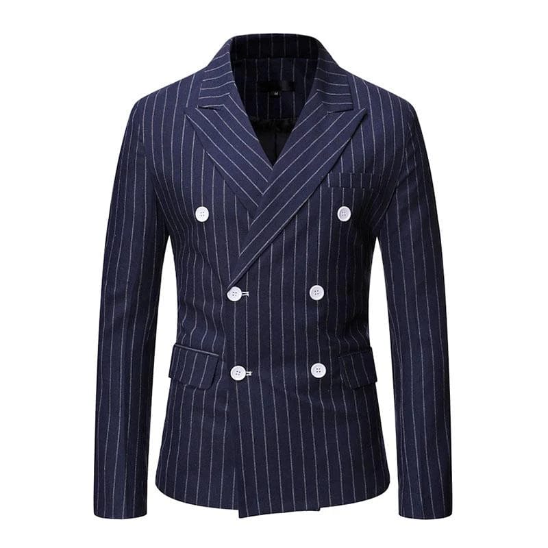 aesido Men's Casual Striped Peak Lapel Double Breasted Blazer