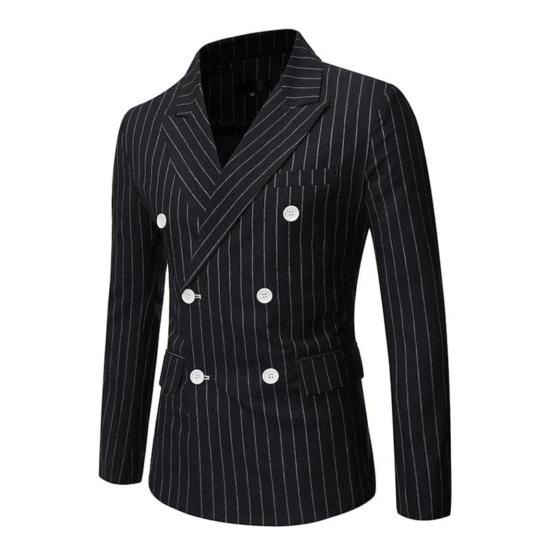 aesido Men's Casual Striped Peak Lapel Double Breasted Blazer