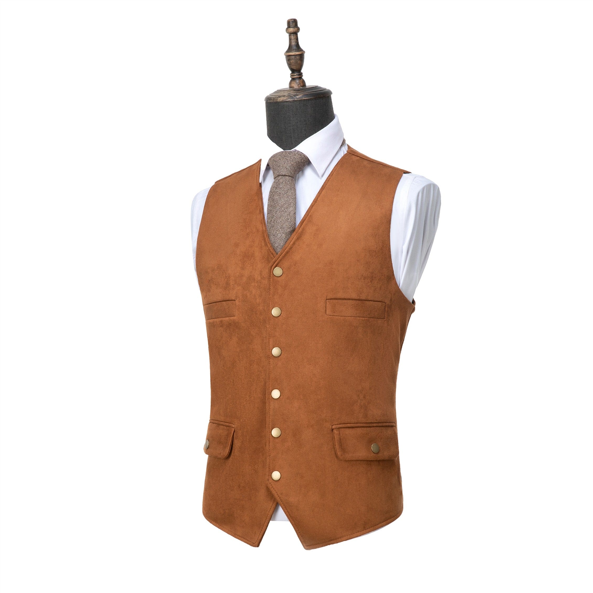 aesido Men's Casual V Lapel Suede Waistcoat