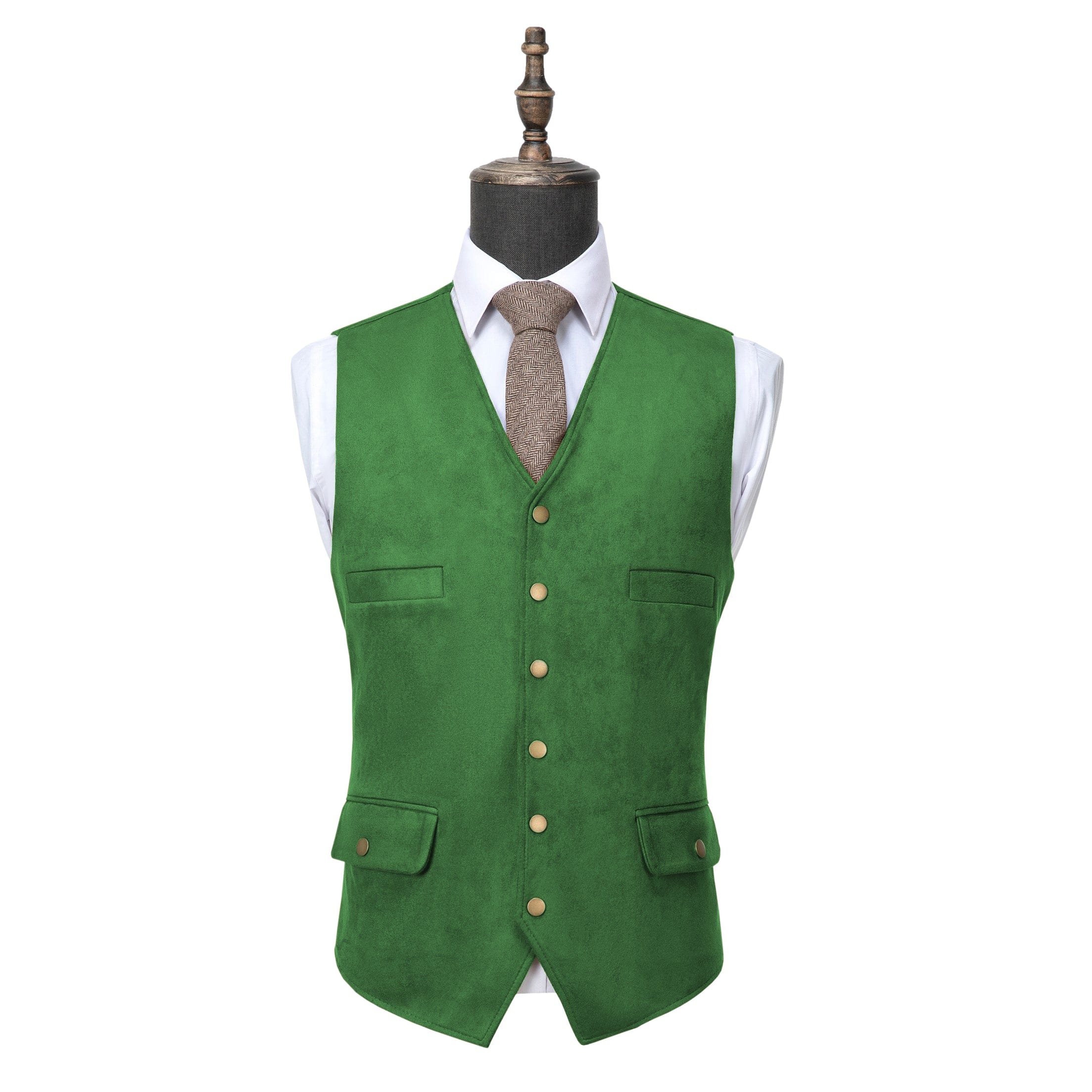 aesido Men's Casual V Lapel Suede Waistcoat