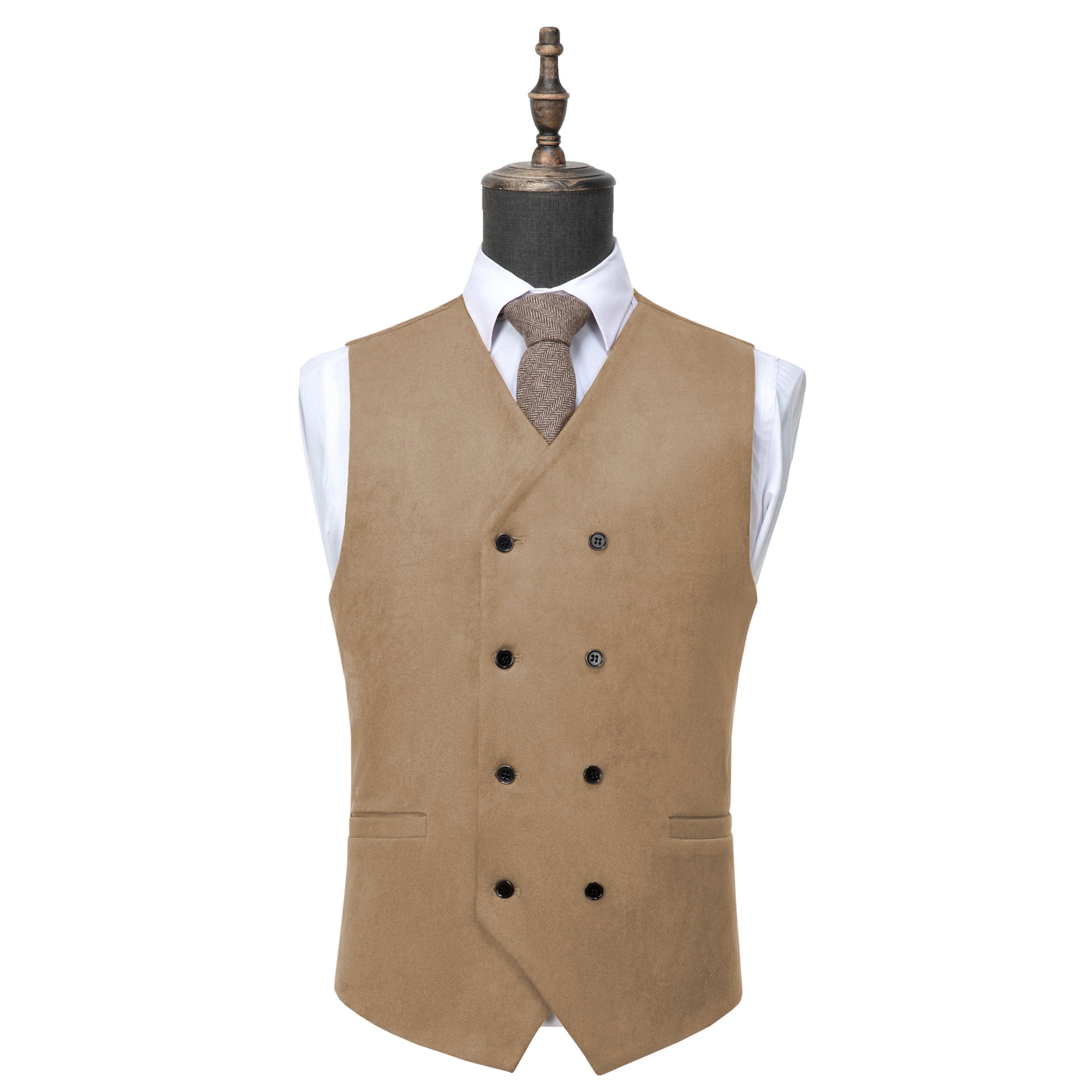 aesido Men's Double Breasted V Neck Suede Vest (Copy)