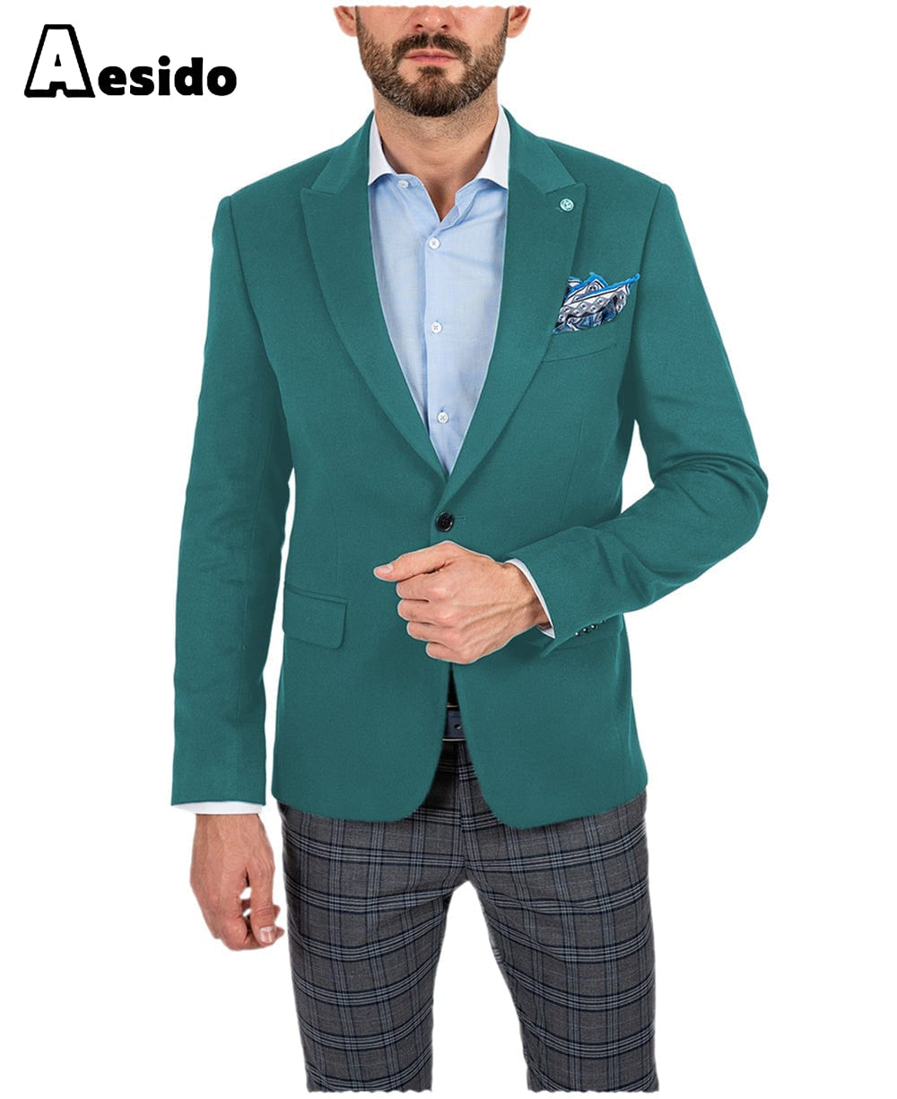 aesido Men's Double Button Peak Lapel Blazer