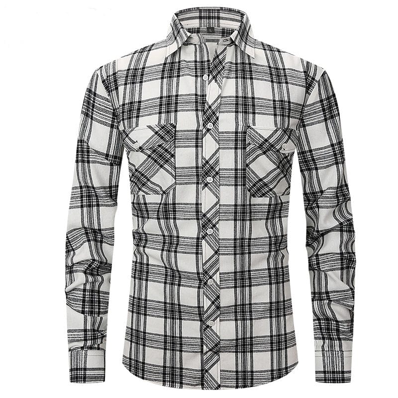 aesido Men's Long Sleeve Double Pocket Flannel Plaid Shirt