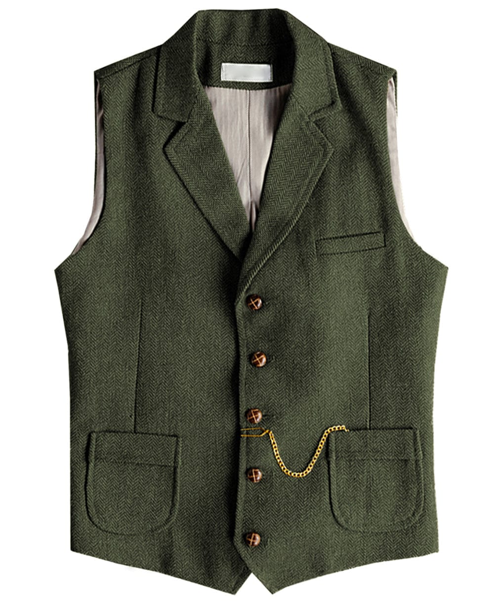 aesido Men's Notch Lapel Single Breasted Waistcoat