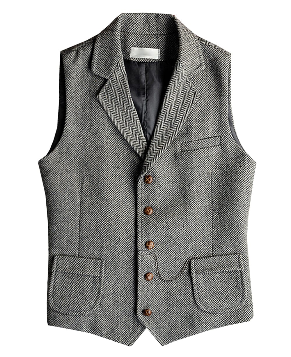 aesido Men's Notch Lapel Single Breasted Waistcoat