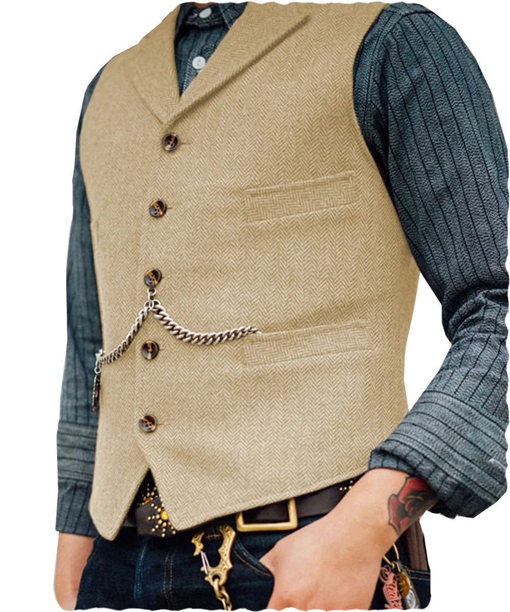 aesido Men's Notch Lapel Waistcoat