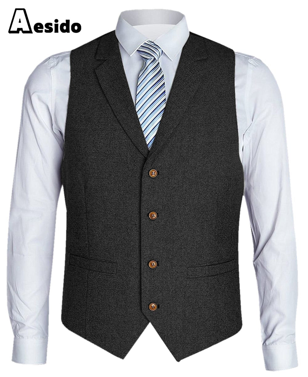 aesido Men‘s Single Breasted Notch Lapel Waistcoat