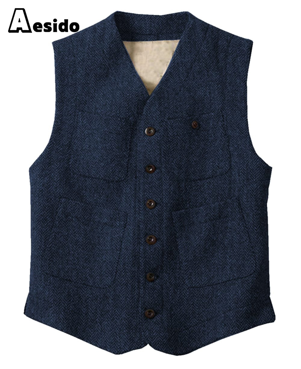 aesido Men's Single Breasted V Neck Waistcoat