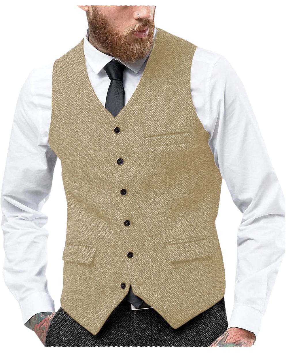 aesido Men's Single Breasted V Neck Waistcoat