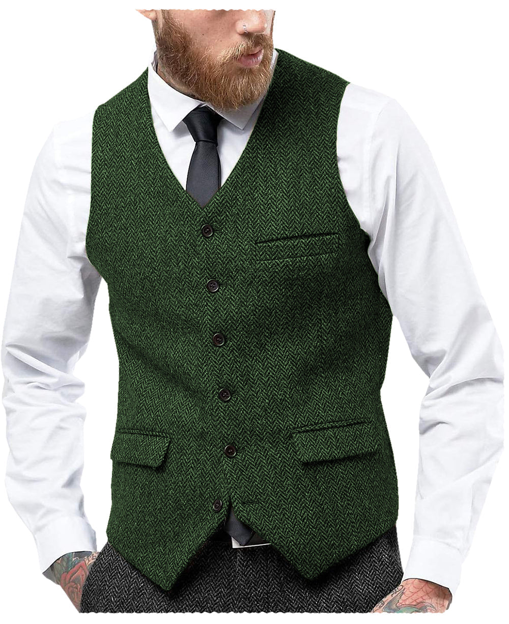 aesido Men's Single Breasted V Neck Waistcoat