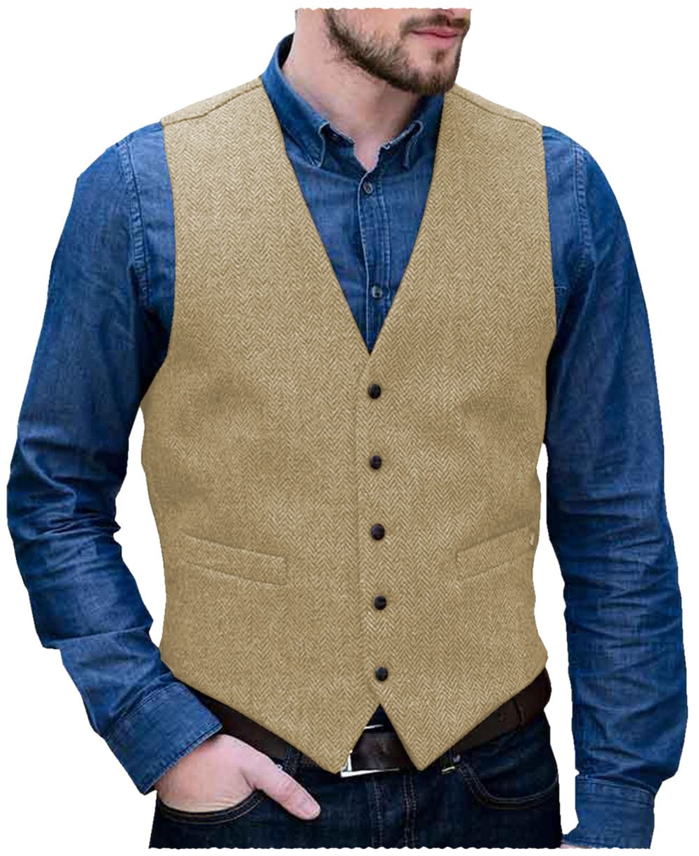 aesido Men's Single Breasted V Neck Waistcoat