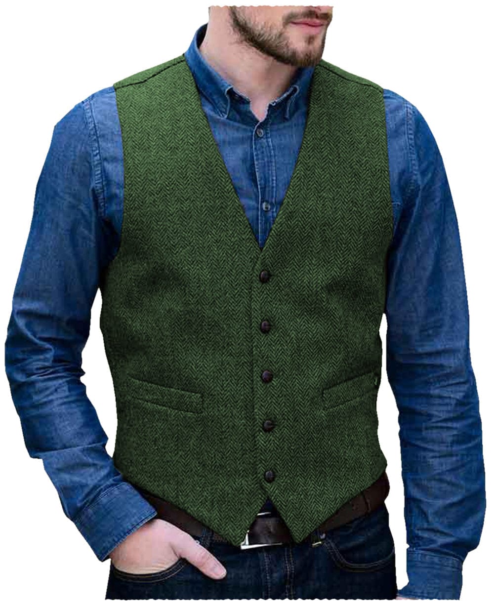 aesido Men's Single Breasted V Neck Waistcoat