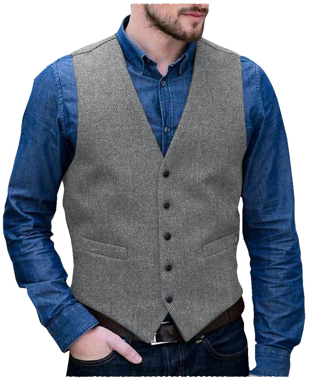 aesido Men's Single Breasted V Neck Waistcoat