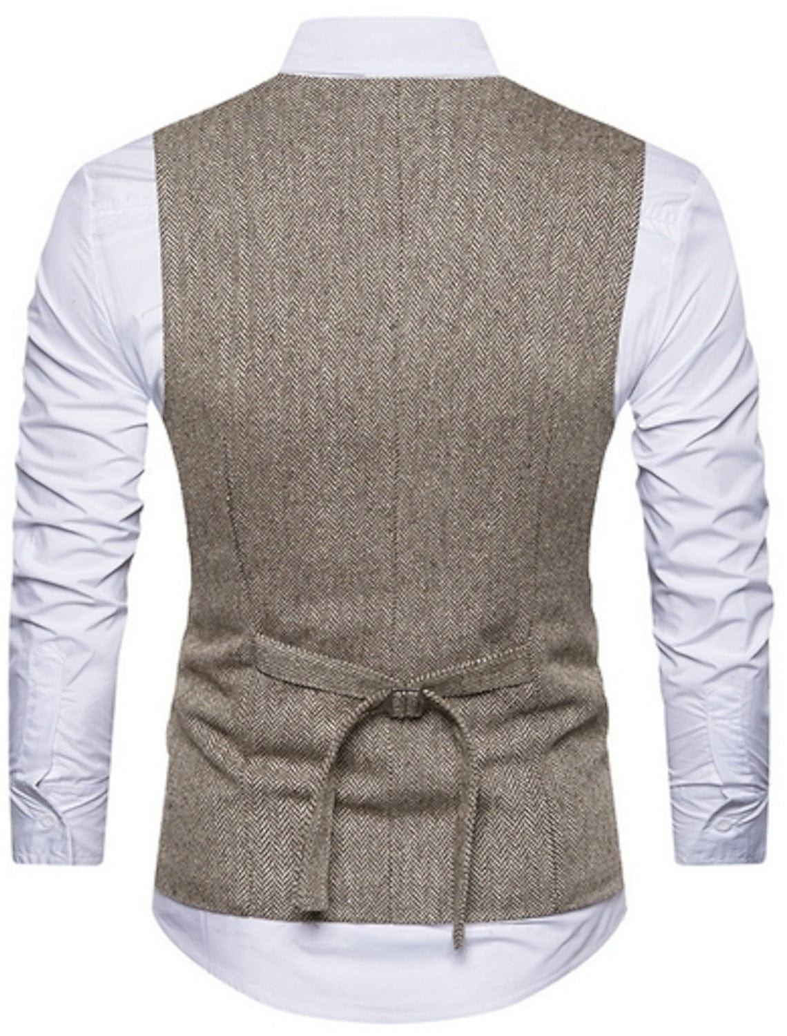 aesido Men's Solid Color Vest Double Breasted V Neck Business Casual Tweed Waistcoat