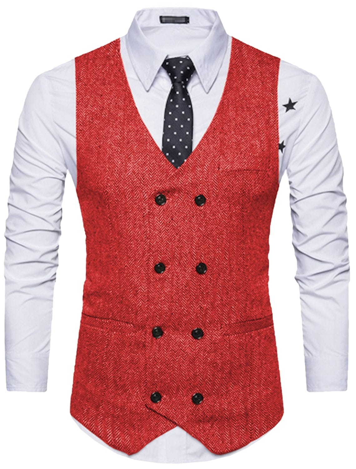 aesido Men's Solid Color Vest Double Breasted V Neck Business Casual Tweed Waistcoat