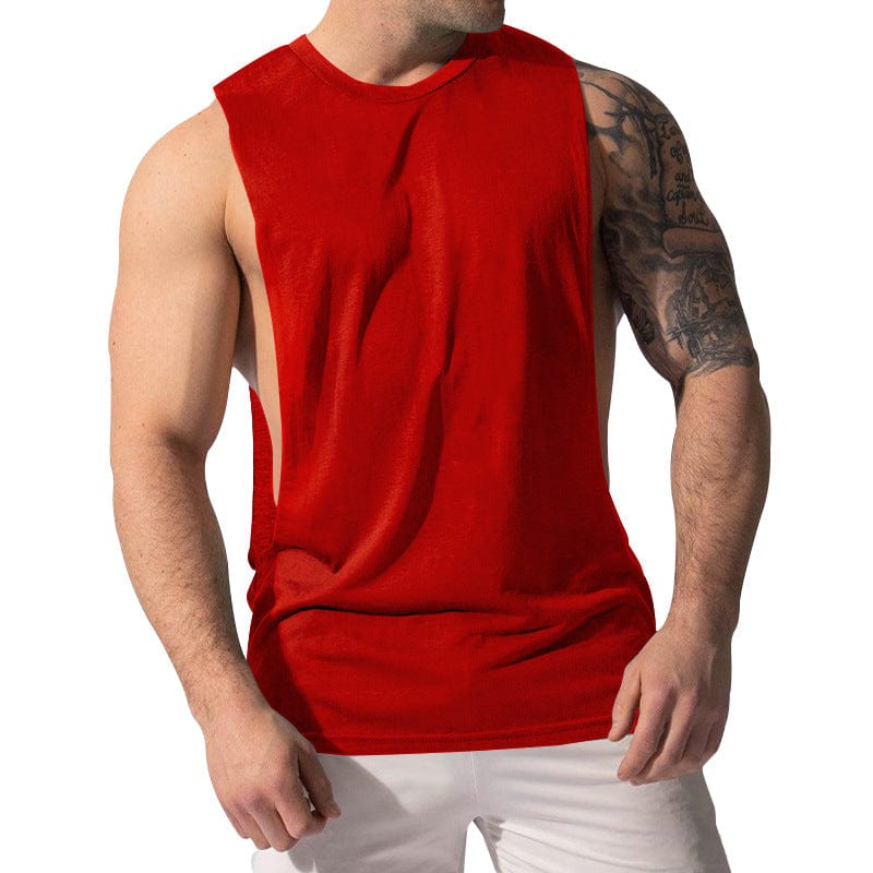 aesido Men's Sports Casual Solid Color Sleeveless Waistcoat T Shirt