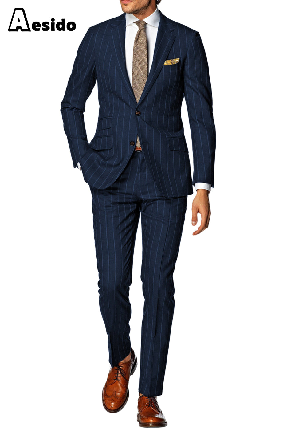 aesido Men's Striped Suit 2 Piece Notch Lapel Blazer（Blazer+Pants）