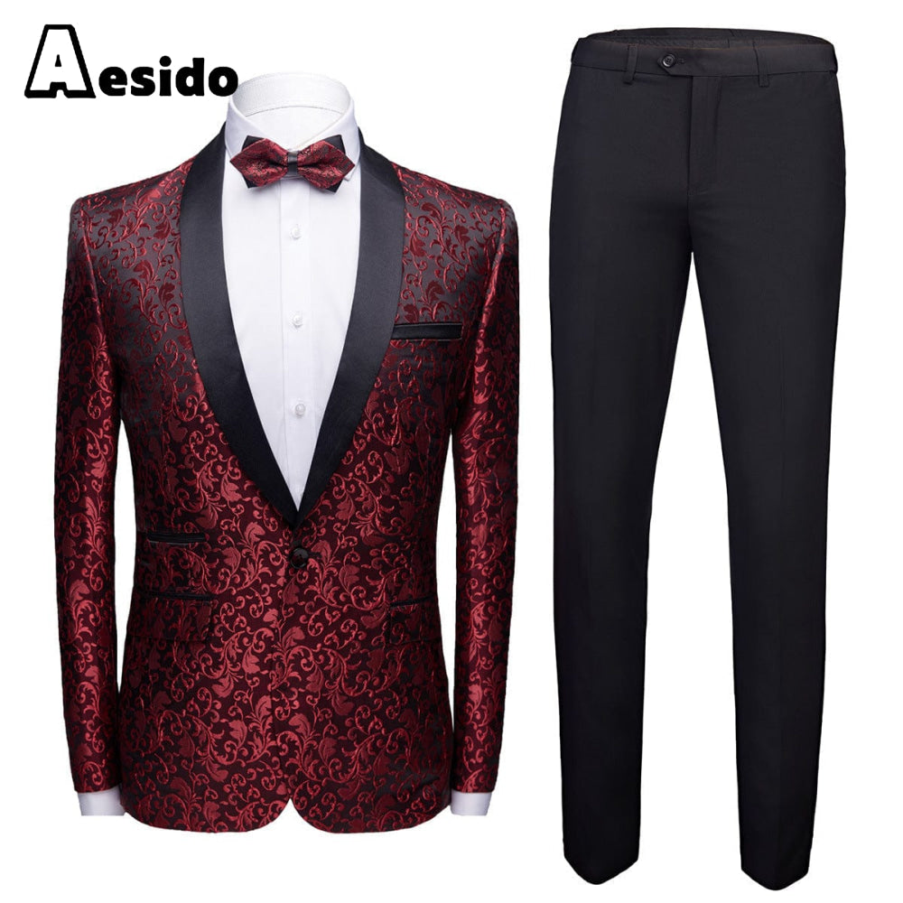 aesido Men's Suit 2Pieces Single Buttons Shawl Lapel Blazer (Blazer+Pants）