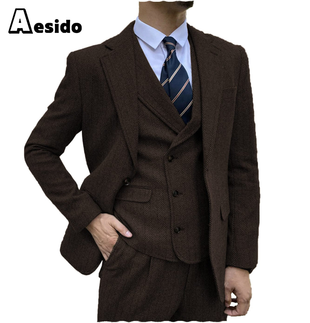 aesido Men's Suit 3 Piece Notch Lapel Blazer（Blazer+Vest+Pants）