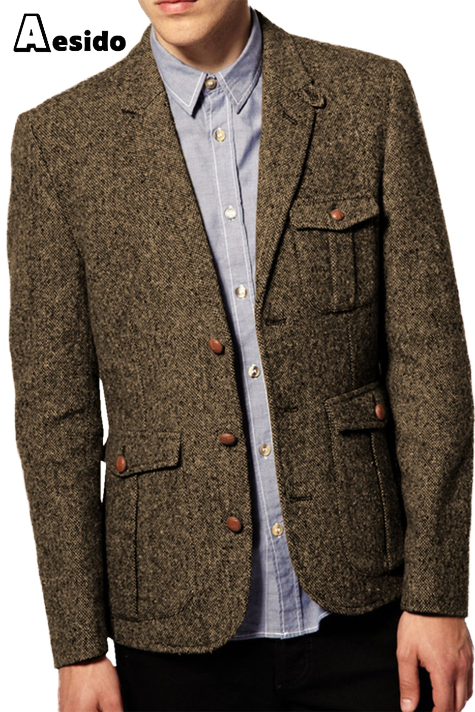 aesido Men's Suit Single Breasted Blazer