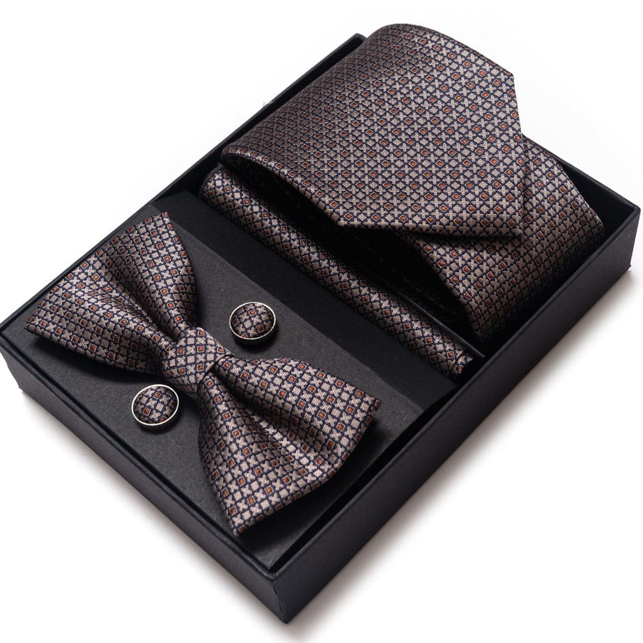 aesido Men's Tie 4-Piece (Tie + Bow Tie + Handkerchief + Cufflinks)