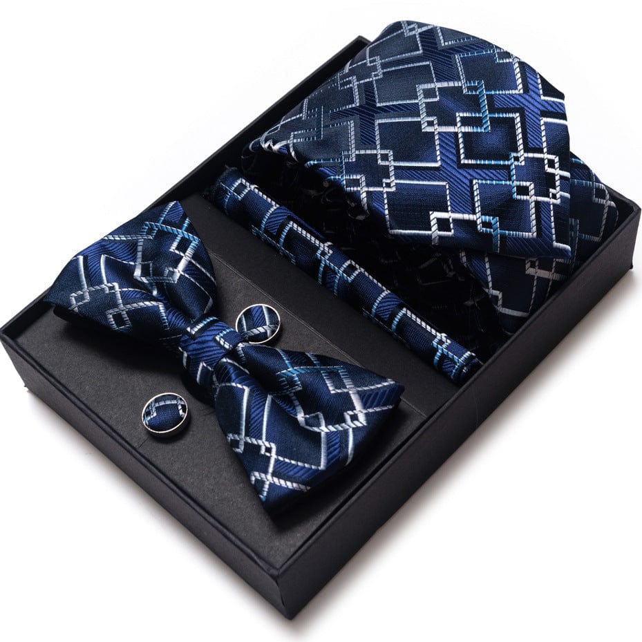 aesido Men's Tie 4-Piece (Tie + Bow Tie + Handkerchief + Cufflinks)