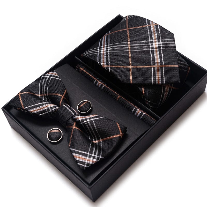 aesido Men's Tie 4-Piece (Tie + Bow Tie + Handkerchief + Cufflinks)