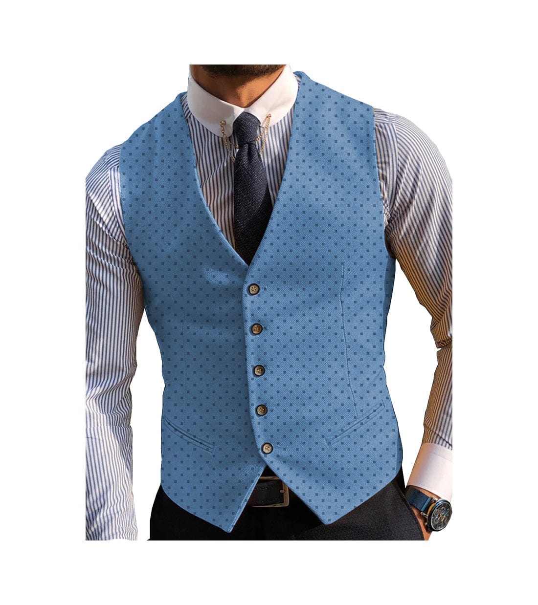 aesido Men's V Lapel Casual Slim Fit Waistcoat