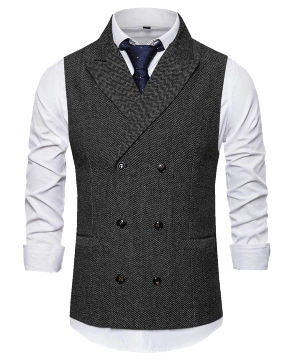 aesido Men's Vest Double Breasted Peak Lapel Waistcoat