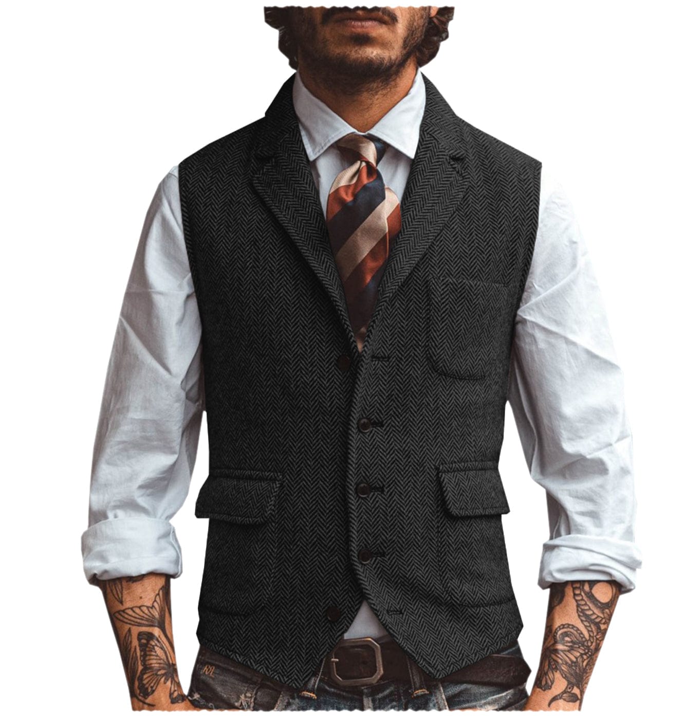 aesido Men's Vest Notch Lapel Single Breasted Waistcoat