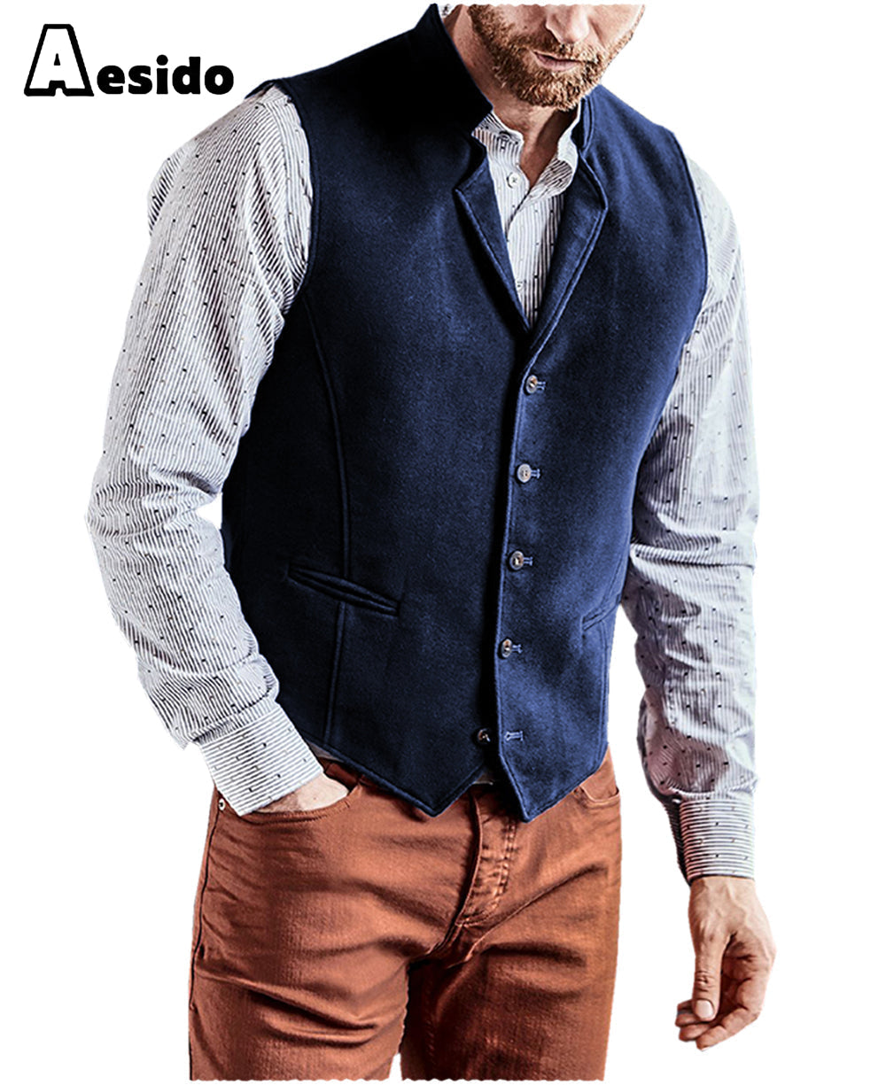 aesido Men's Vest Notch Lapel Waistcoat