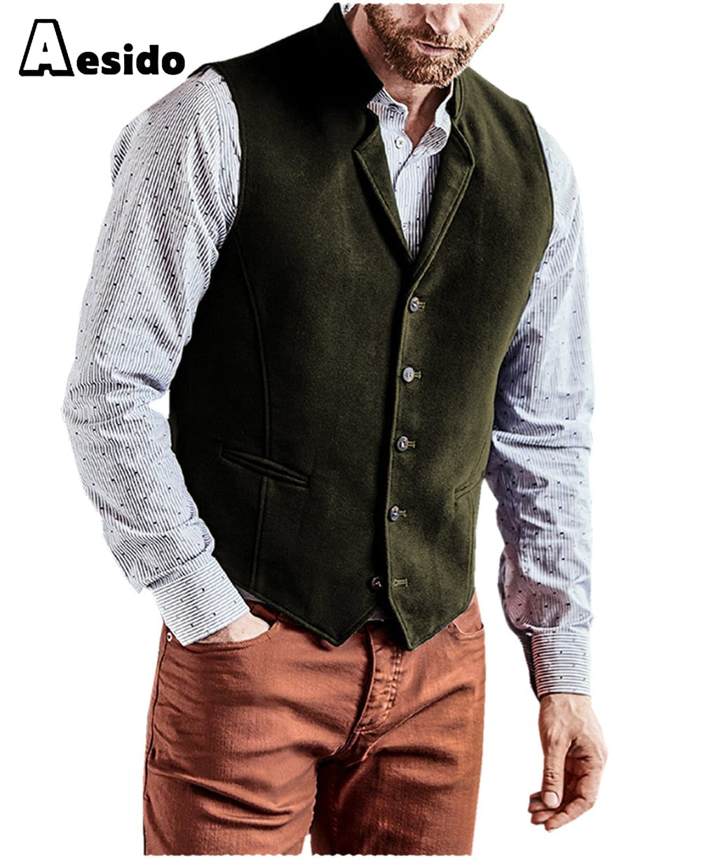 aesido Men's Vest Notch Lapel Waistcoat