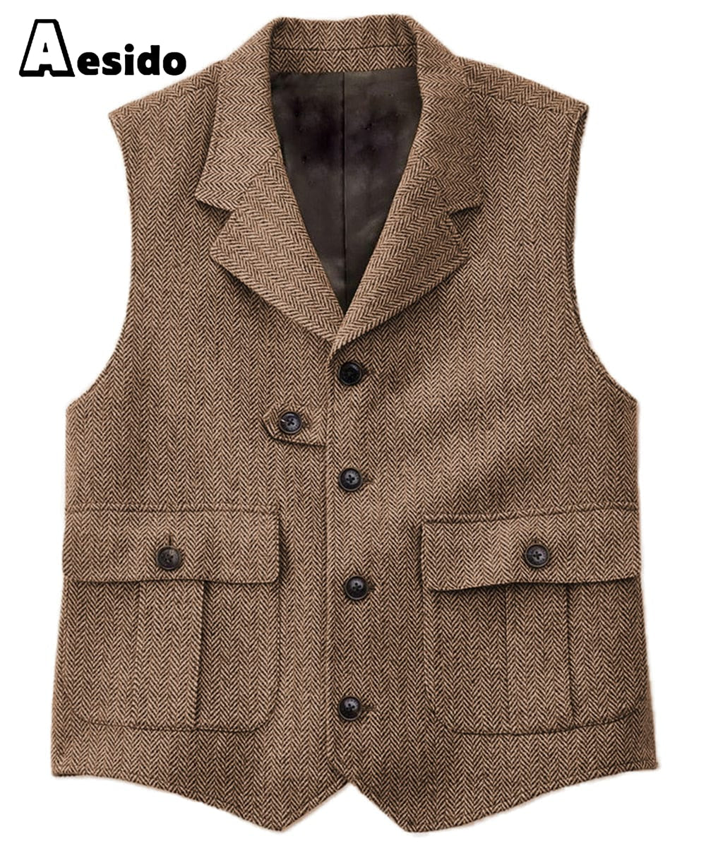 aesido Men's Vest Single Breasted Notch Lapel Waistcoat