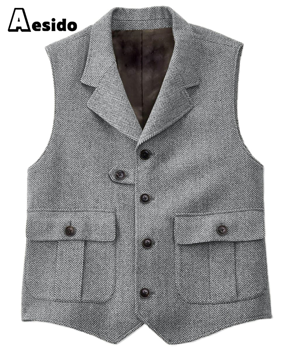 aesido Men's Vest Single Breasted Notch Lapel Waistcoat