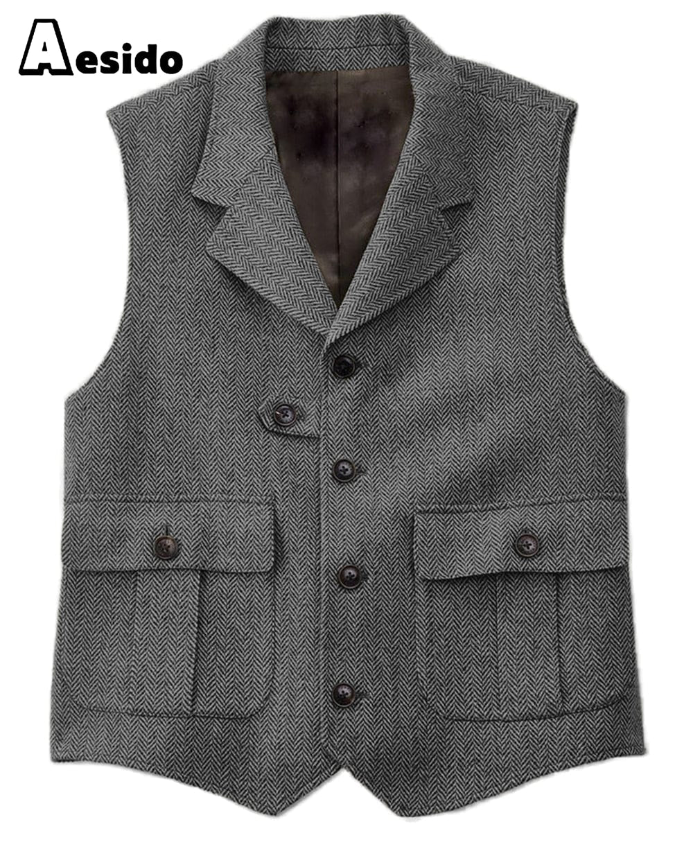 aesido Men's Vest Single Breasted Notch Lapel Waistcoat