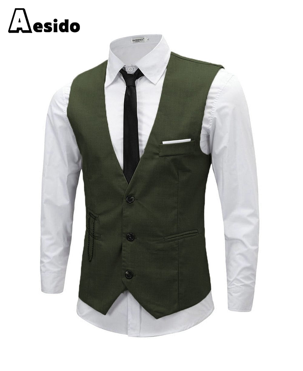 aesido Men's Vest Single Breasted V Neck Waistcoat