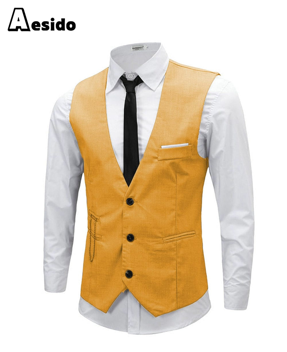 aesido Men's Vest Single Breasted V Neck Waistcoat