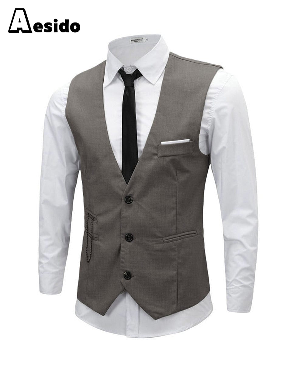 aesido Men's Vest Single Breasted V Neck Waistcoat