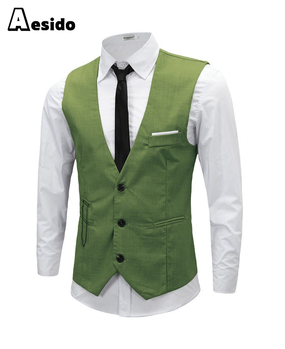 aesido Men's Vest Single Breasted V Neck Waistcoat