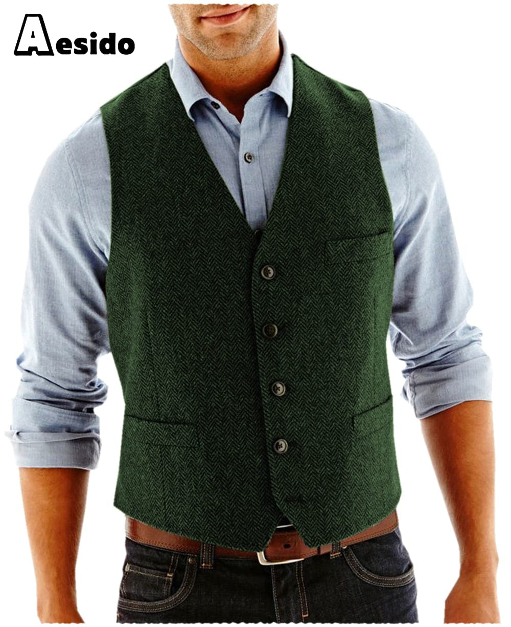 aesido Men's Vest Single Breasted V Neck Waistcoat