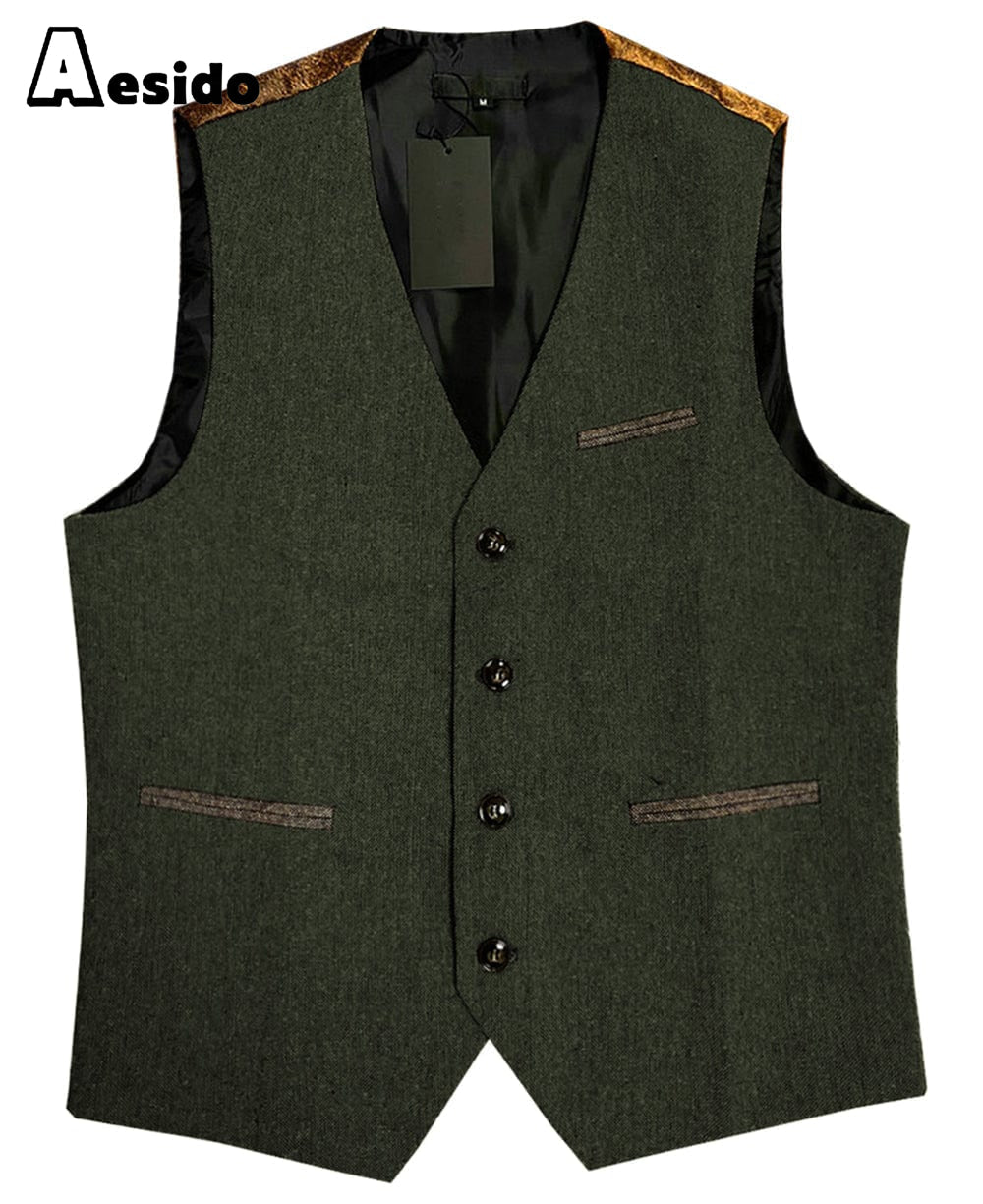 aesido Men's Vest Single Breasted V Neck Waistcoat