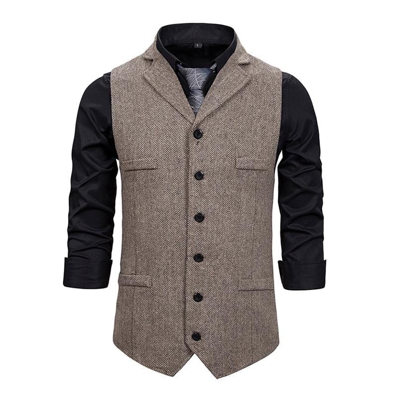 aesido Men's Vintage Lapel Herringbone Single Breasted Vest