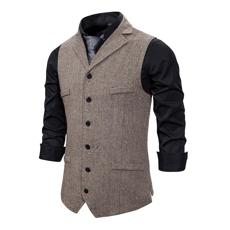 aesido Men's Vintage Lapel Herringbone Single Breasted Vest