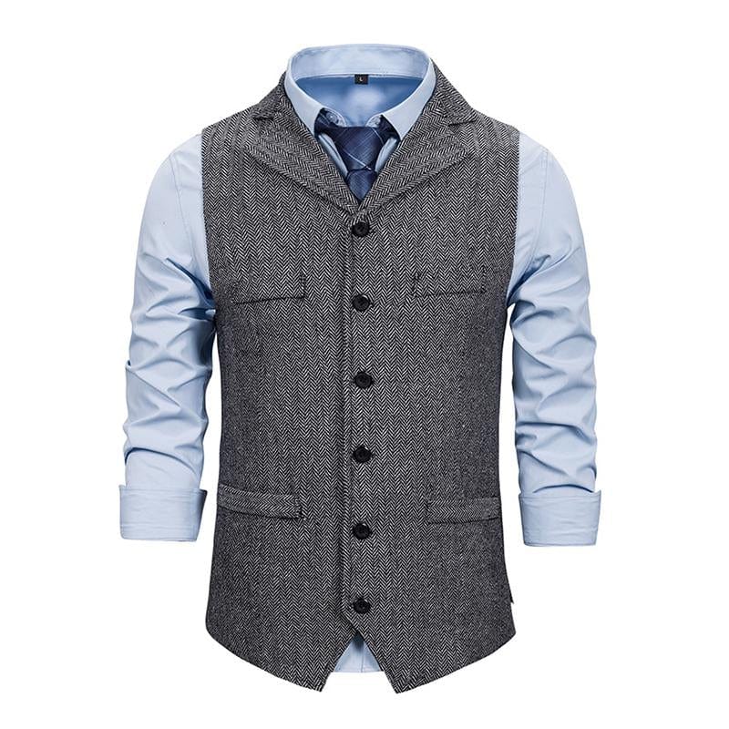 aesido Men's Vintage Lapel Herringbone Single Breasted Vest